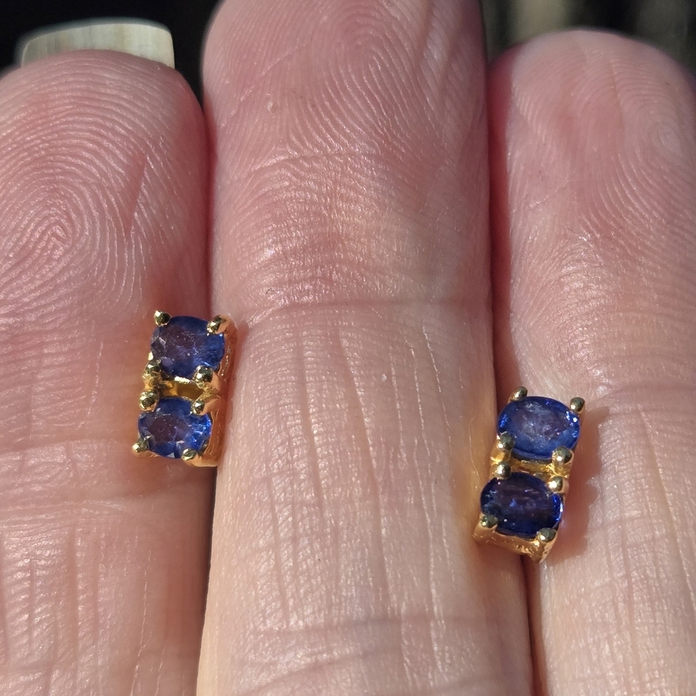 Sapphire Natural Cushion Cut Gemstone Stetling & Gold Earrings 2keach - Picture 3 of 8